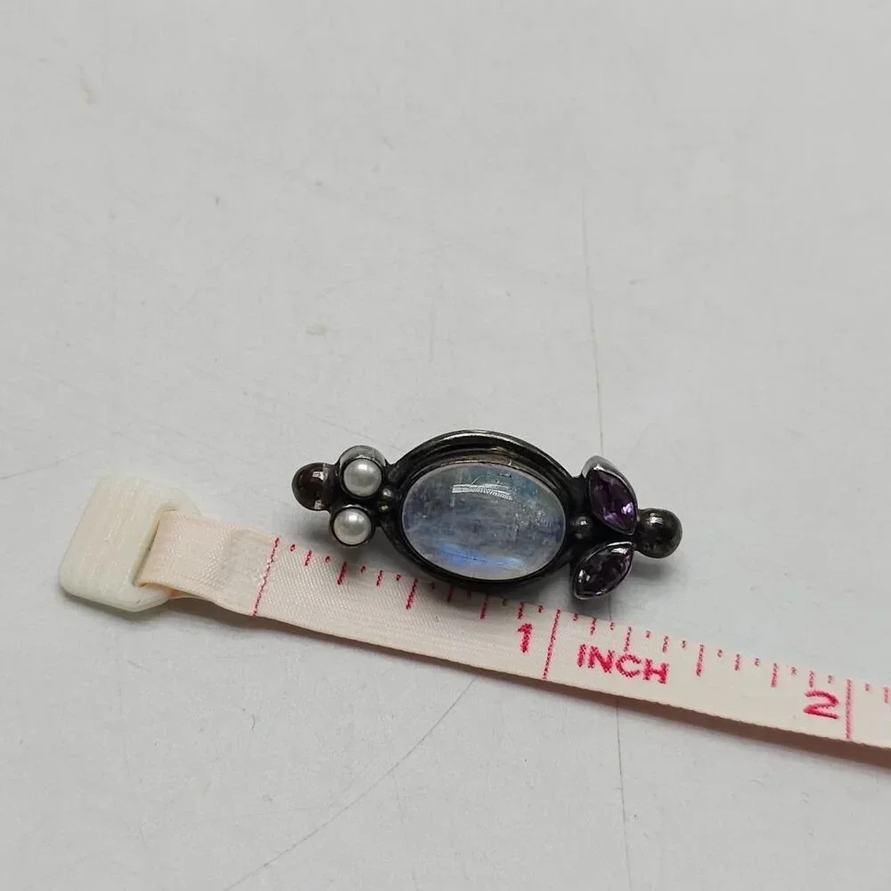 Vintage Sterling Silver Moonstone Amethyst Pearl Brooch Pin 7.17 Grams